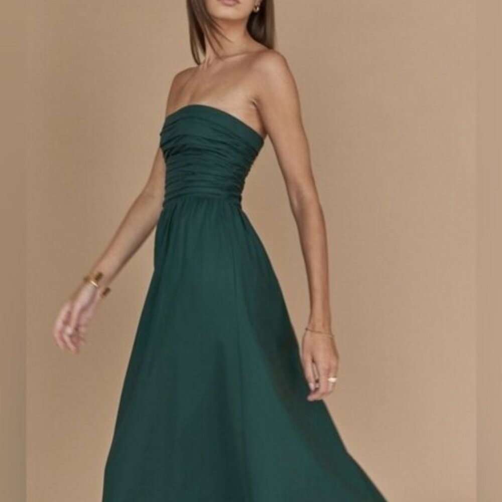 NEW Reformation Lissa Cotton Midi Dress Forest Dark Green Removable Straps sz 4 - Picture 2 of 14